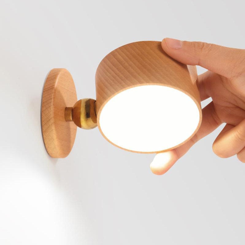 Wooden USB Rechargeable Magnetic Wall Light with Touch Control for Bedside