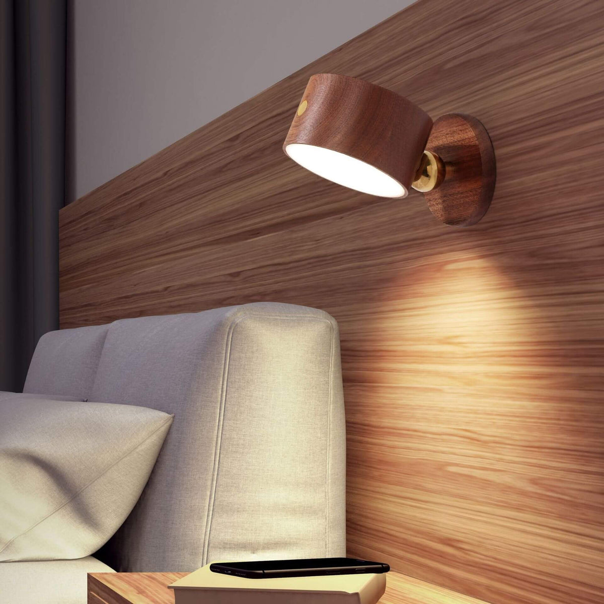 Wooden USB Rechargeable Magnetic Wall Light with Touch Control for Bedside