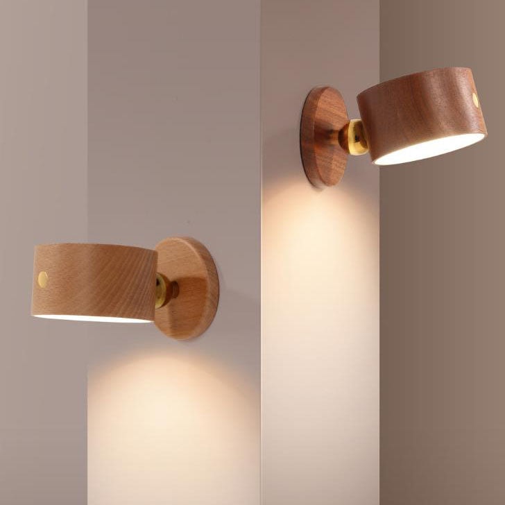 Wooden USB Rechargeable Magnetic Wall Light with Touch Control for Bedside